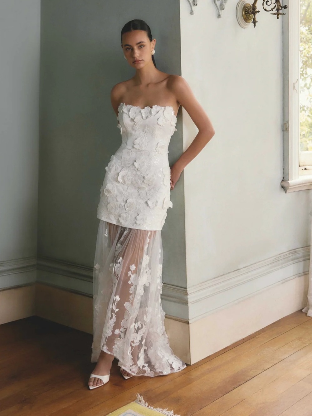 elliatt lorina white 3d floral embellished maxi wedding gown dress size XL NEW